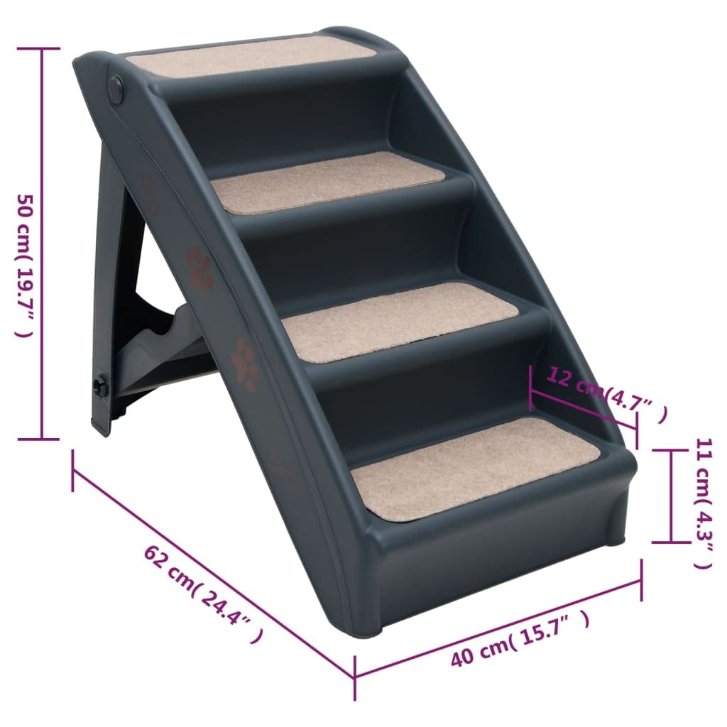Folding 4-Step Dog Stairs Dark Gray H5523