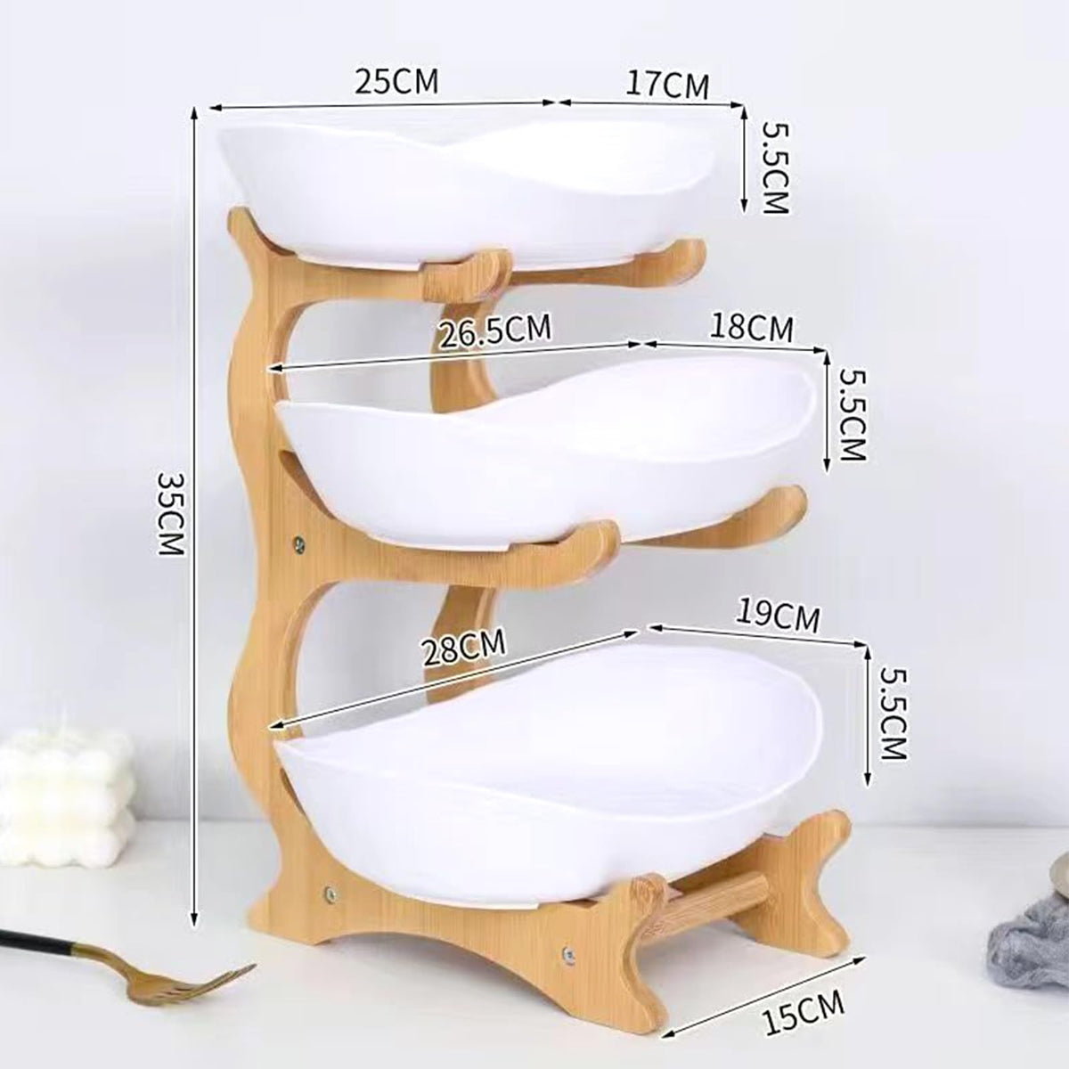 3-Tier Oval Fruit Basket with Bamboo Stand M330799