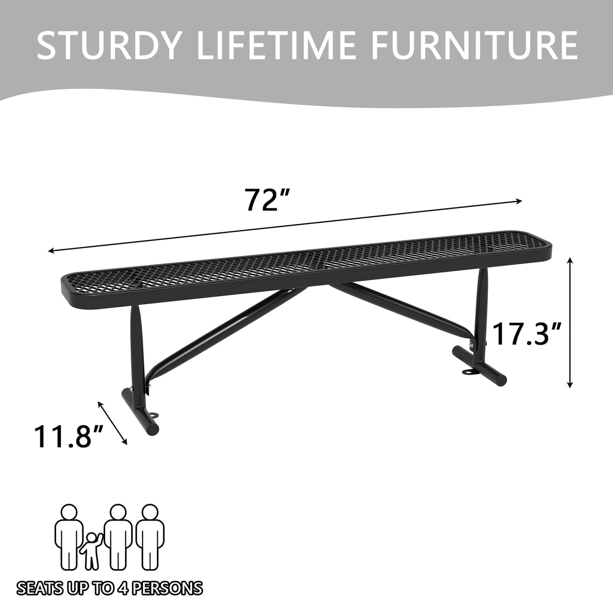 6 Feet Heavy Duty Metal Park Bench with Portable Frame, Black T3914