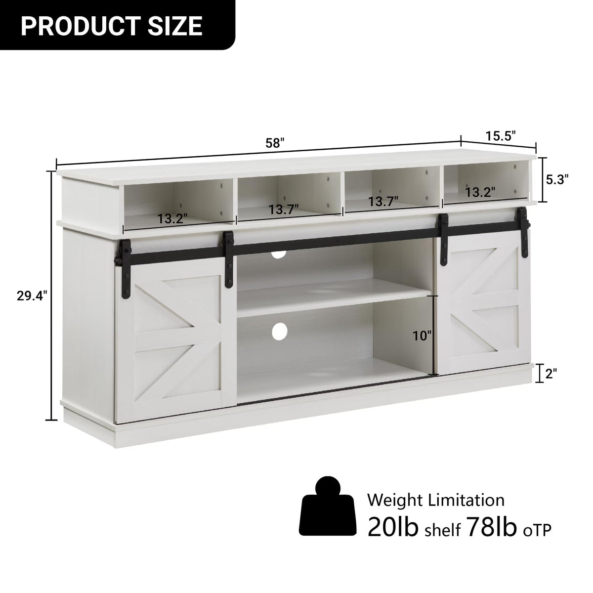 White Wood TV Stand with Adjustable Shelves J918597