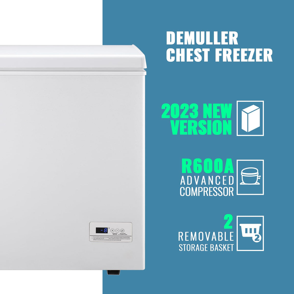 White Compact Chest Freezer with 2 Removable Baskets J67964