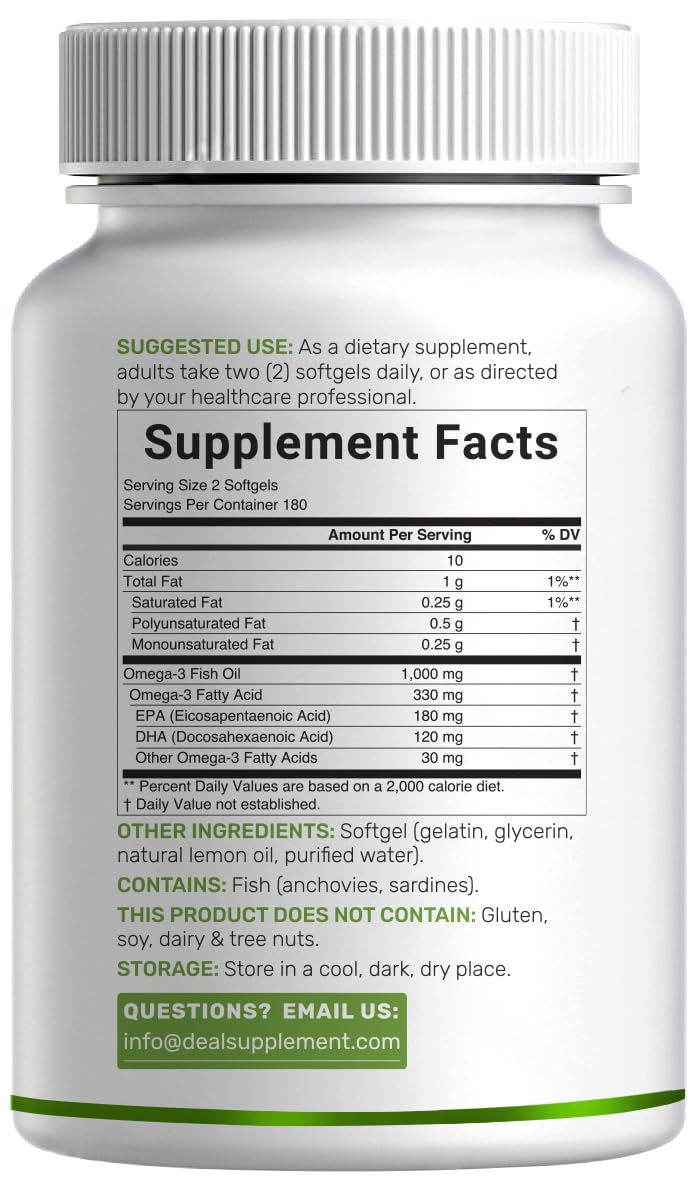 Omega-3 Fish Oil 360 Softgels 1,000mg Lemon Flavor T3042