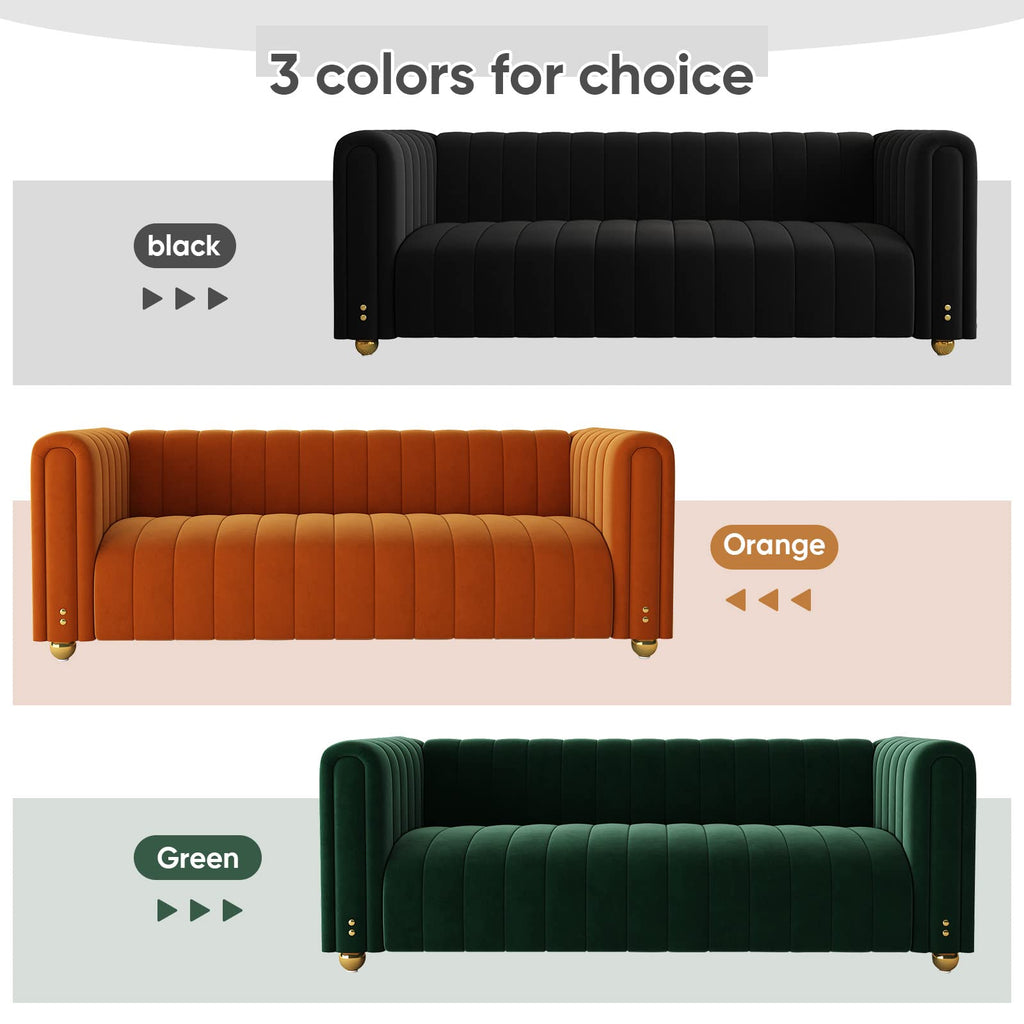 Orange Velvet 80 Inch 3 Seat Sofa B191