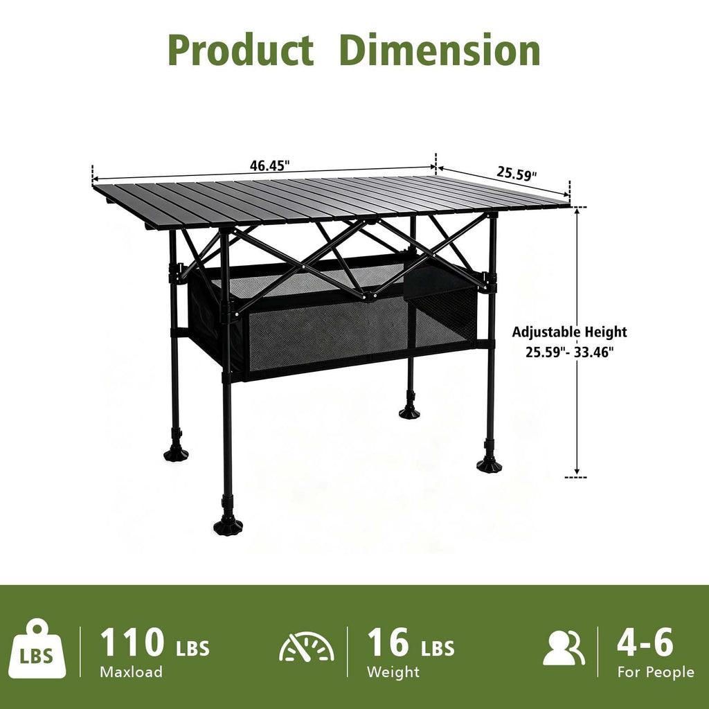 Large Folding Camping Table Adjustable Height M183634