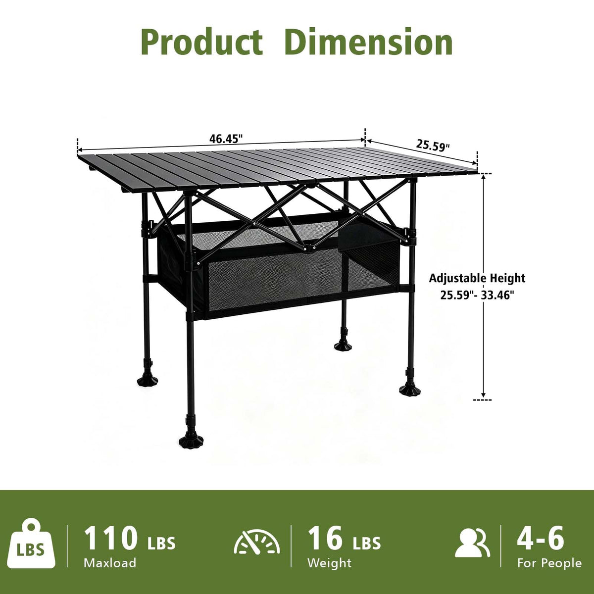 Large Folding Camping Table Adjustable Height M183634