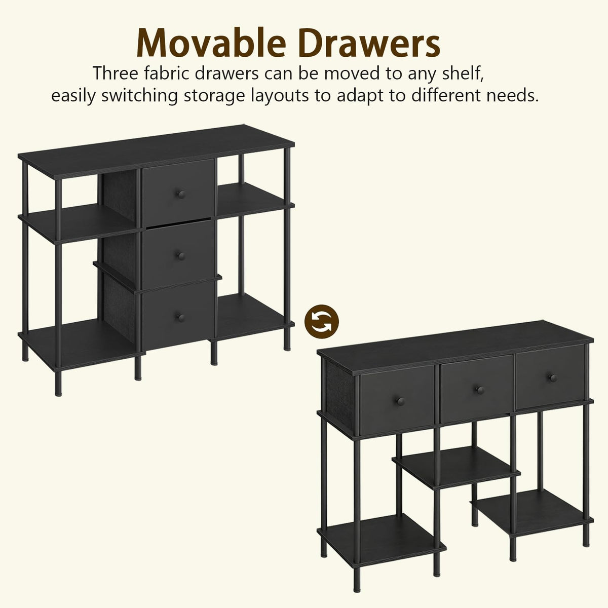 Black 3 Fabric Drawer TV Stand C2582