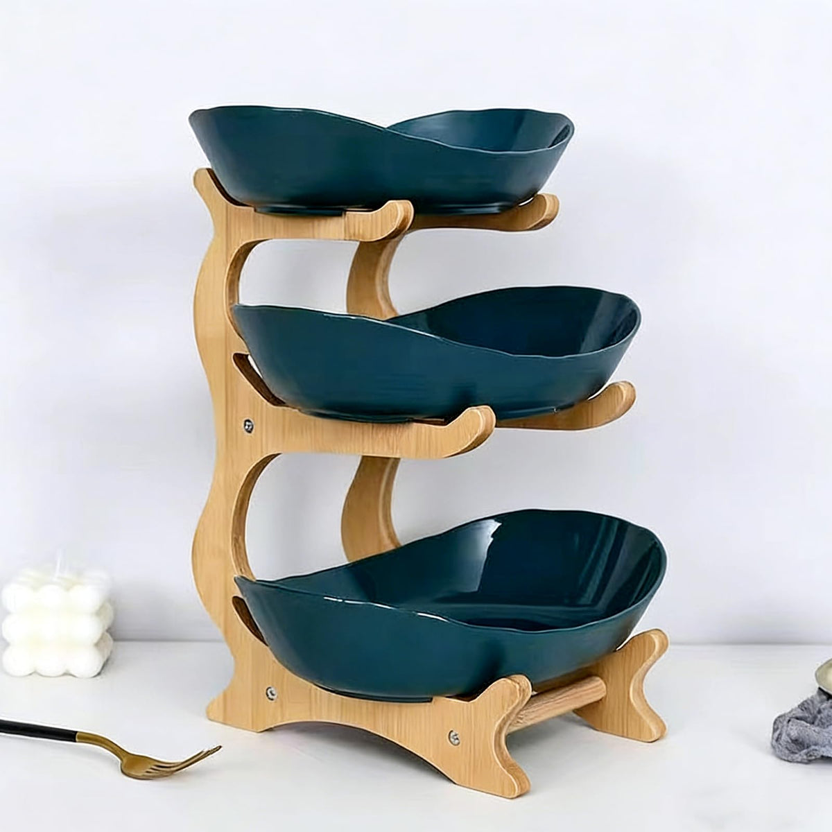3-Tier Oval Fruit Basket with Bamboo Stand M330799