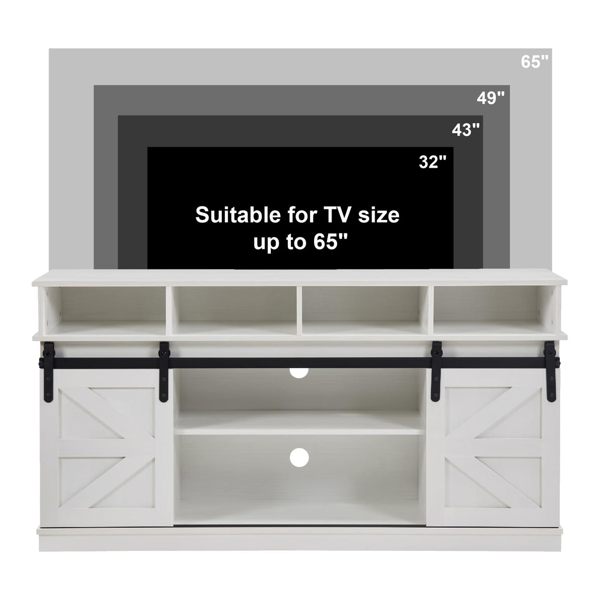 White Wood TV Stand with Adjustable Shelves J918597
