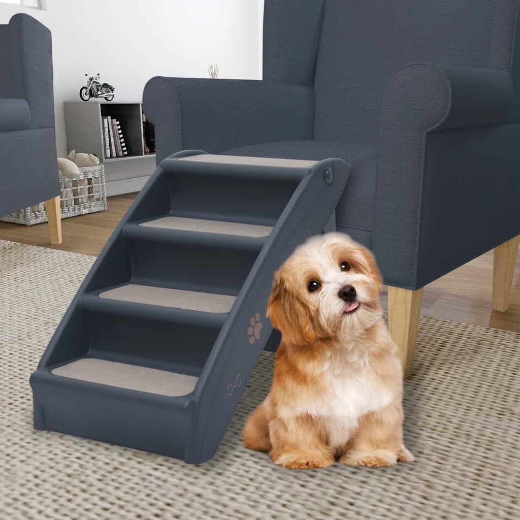 Folding 4-Step Dog Stairs Dark Gray H5523