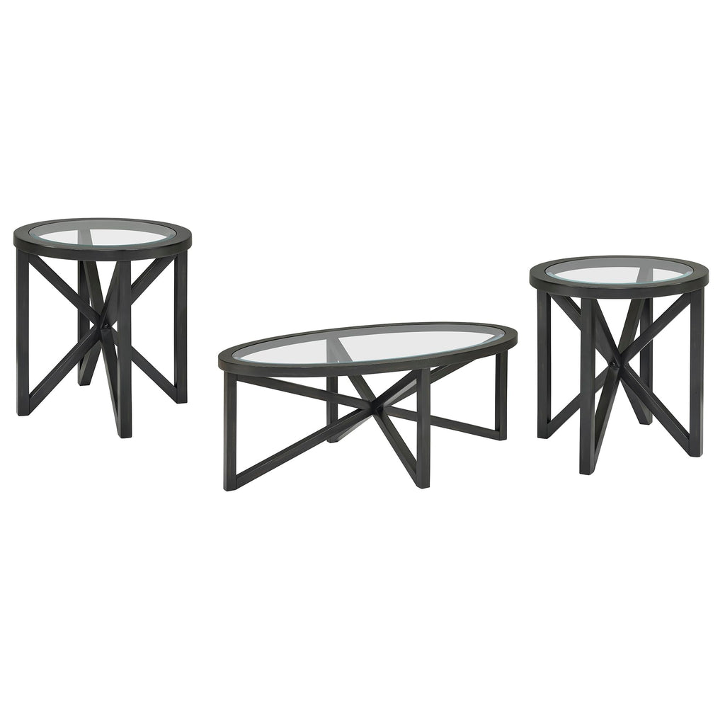 46" Oval Glass Coffee Table with Tempered Glass Top and Wood Base J796