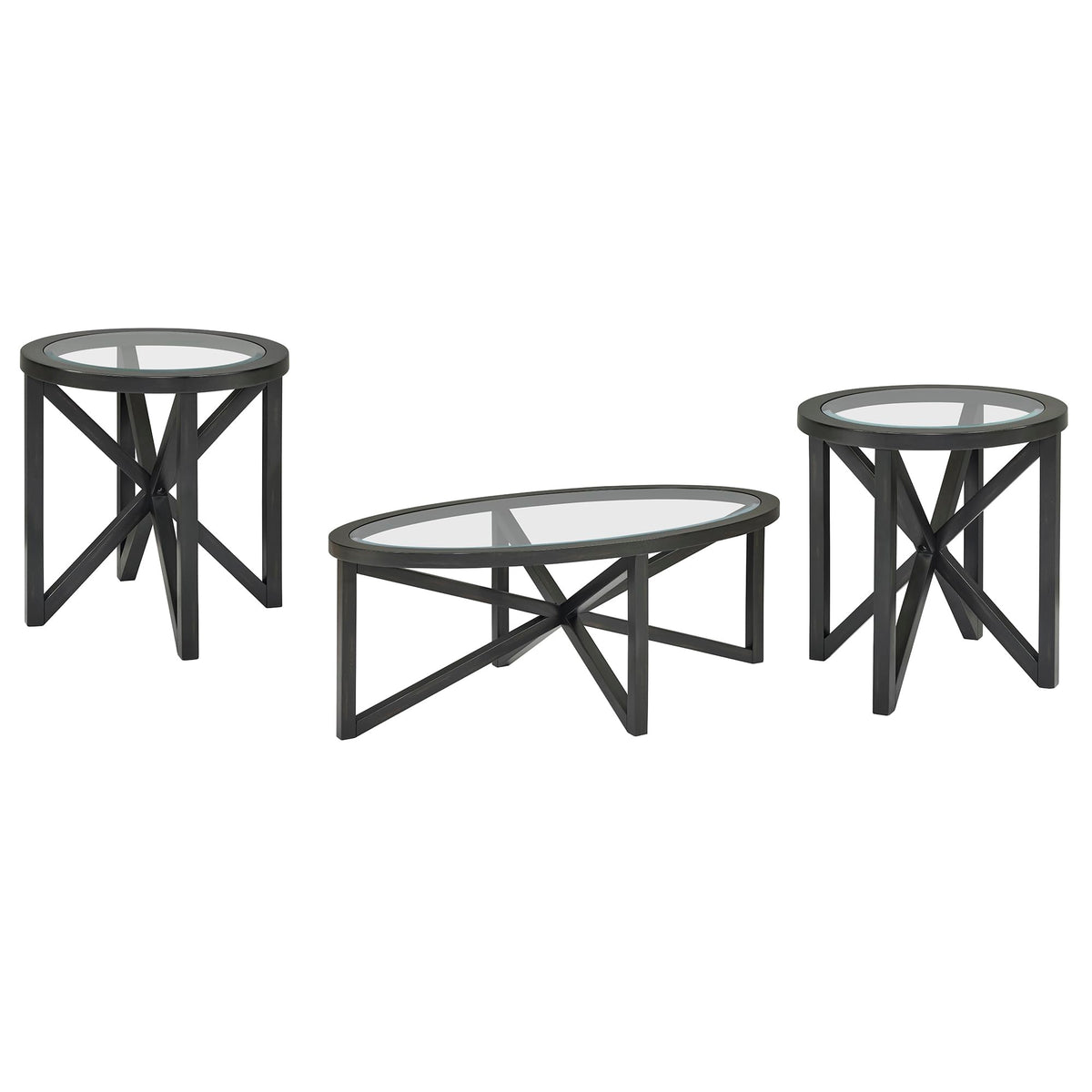 46" Oval Glass Coffee Table with Tempered Glass Top and Wood Base J796