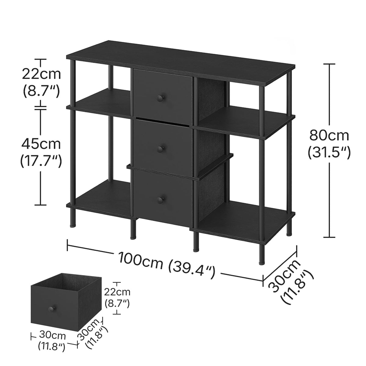 Black 3 Fabric Drawer TV Stand C2582