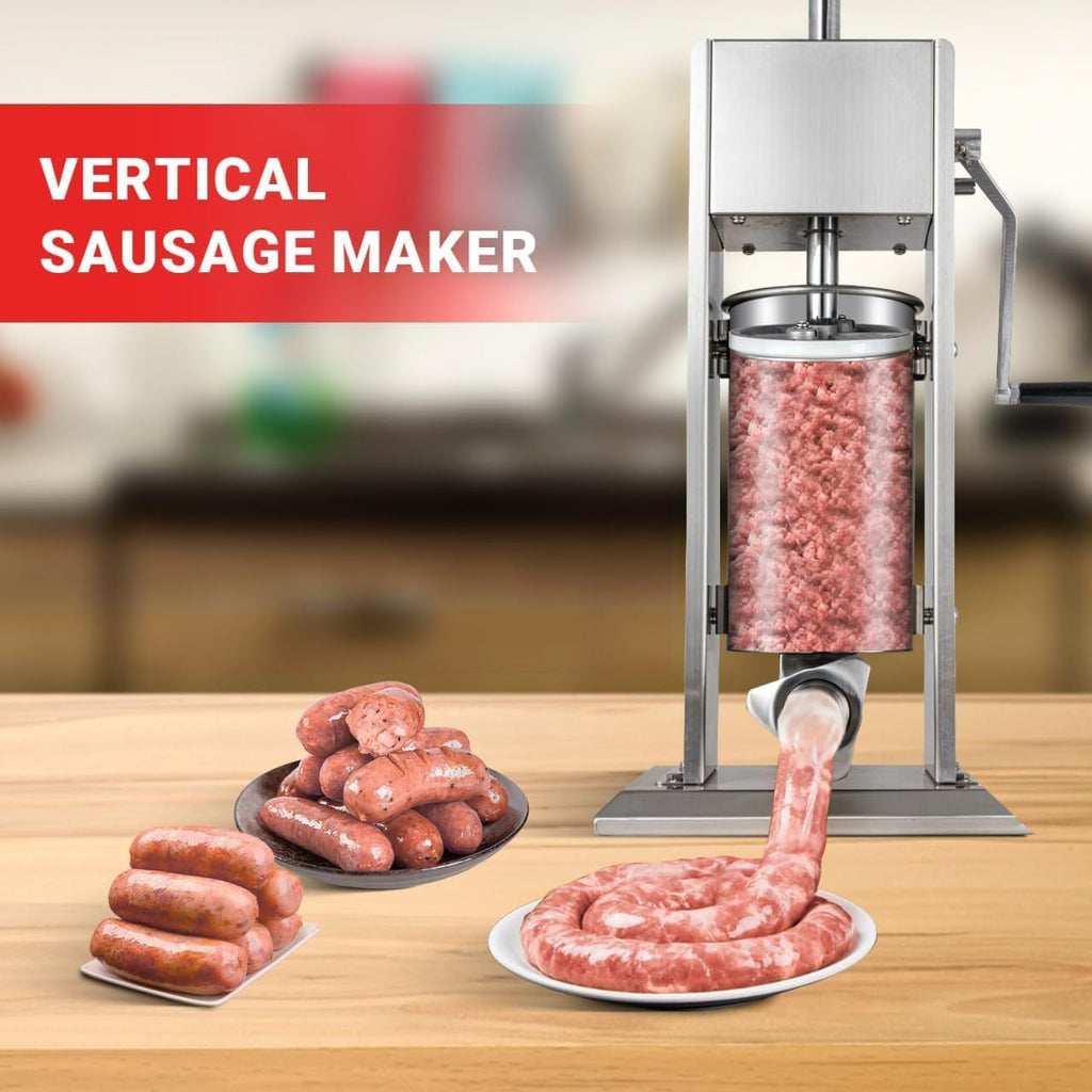 Manual Sausage Stuffer, 2 Speeds, 5 Filling Tubes, 11Lb/5L Stainless Steel T418