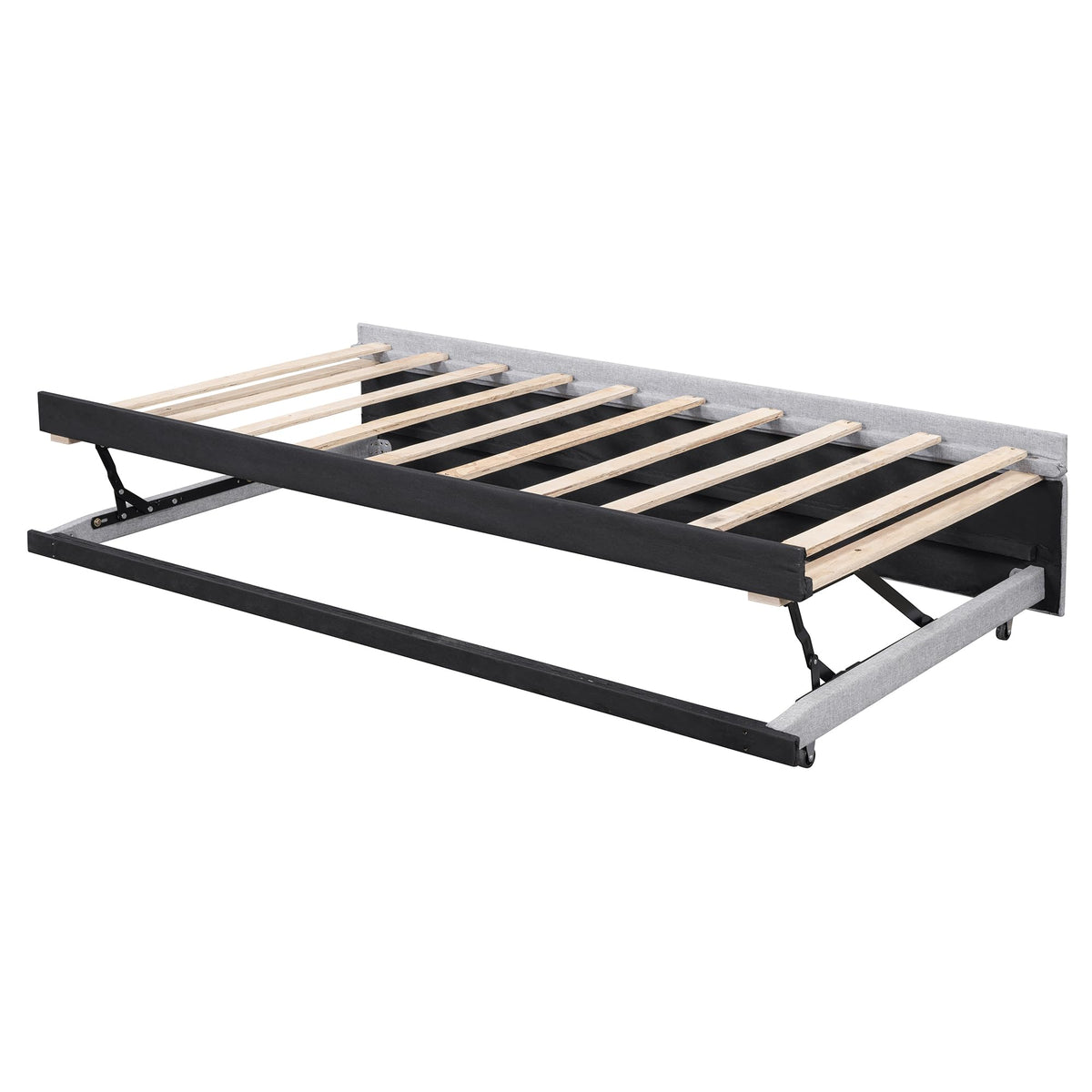 Twin Size Linen Extendable Upholstered Daybed with Pop Up Trundle O61182
