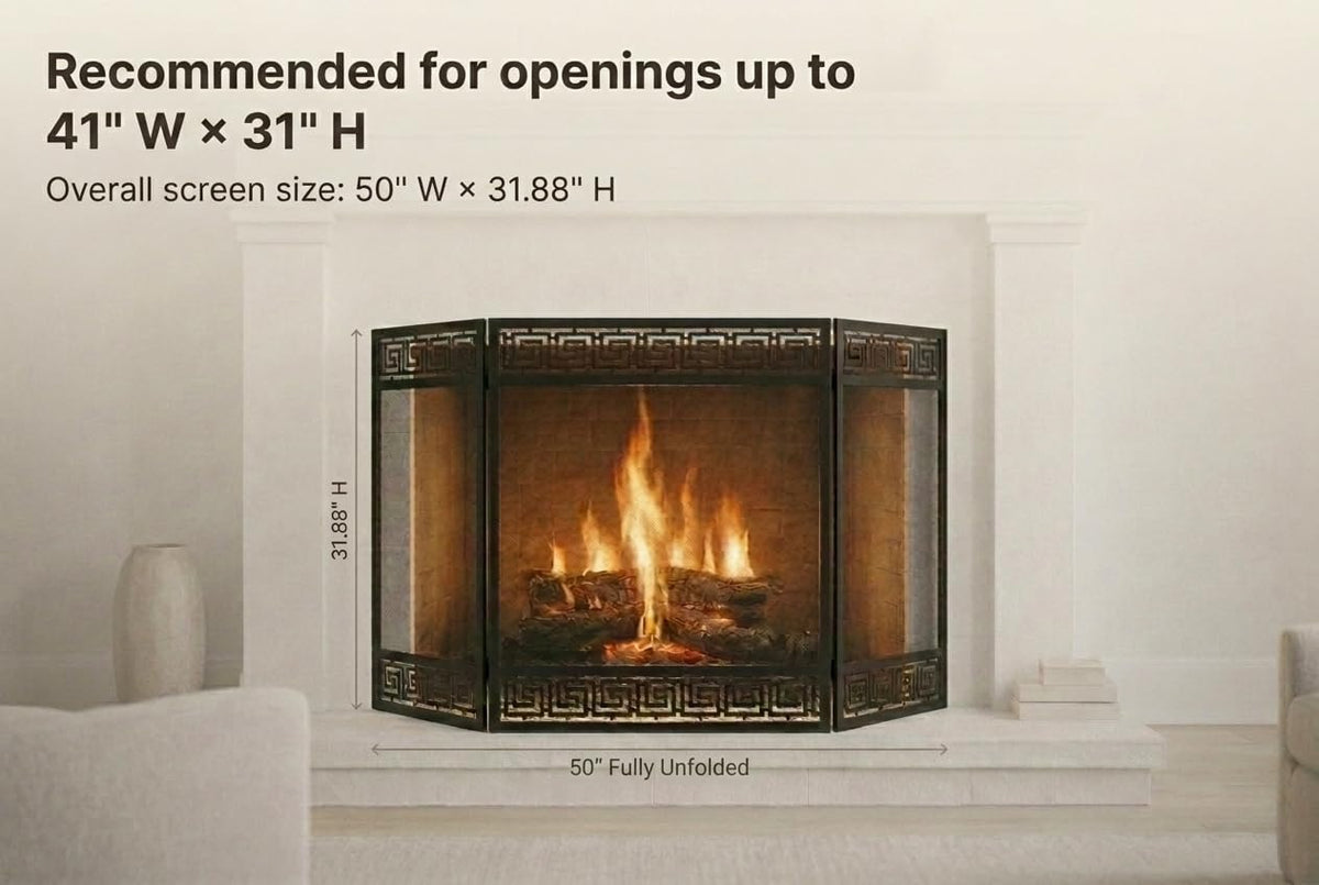 50"x32" 3 Panel Steel Fireplace Screen B5960