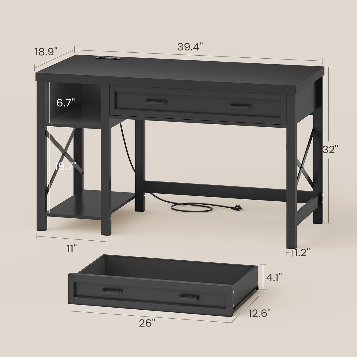 40" Farmhouse Small Desk with Drawers E778