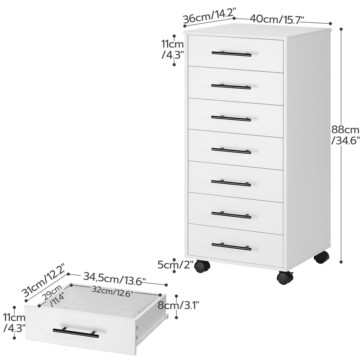 White 7 Drawer Wood File Cabinet Q8848