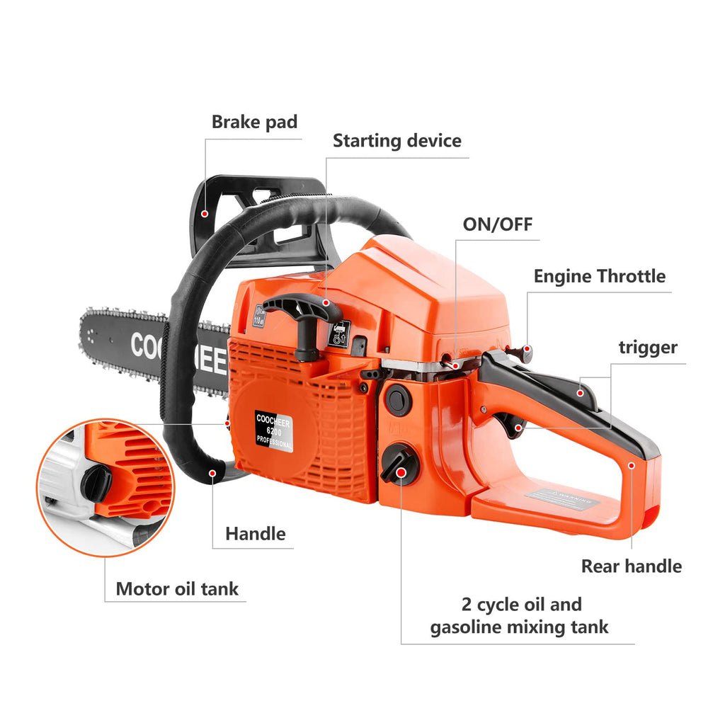 62CC 20 Inch 2-Cycle Gas Chainsaw with Carrying Bag L912624
