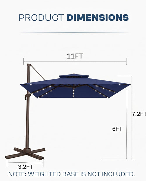 11x11 FT Double-Top Cantilever Patio Umbrella with Lights Q34729