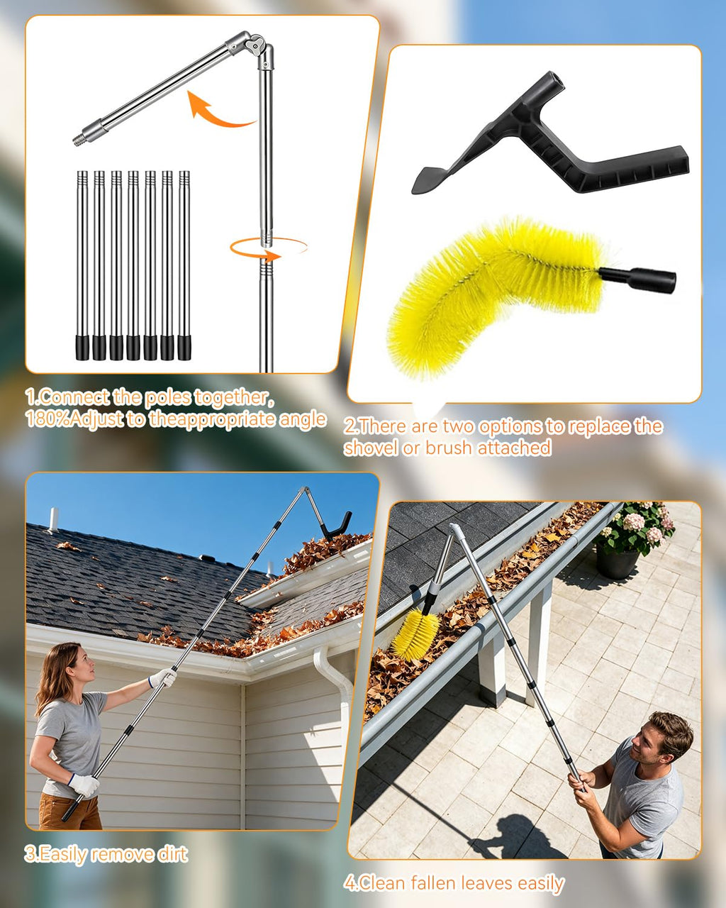 13FT Adjustable Gutter Cleaning Tool Kit with Brush Head Z72090