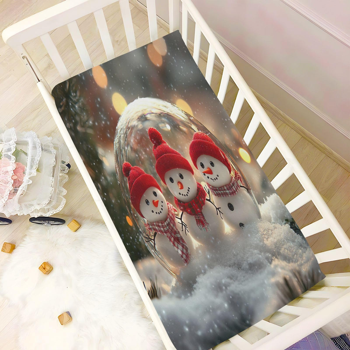 Snowmen Crystal Ball Crib Sheet 52" x 28" Q873