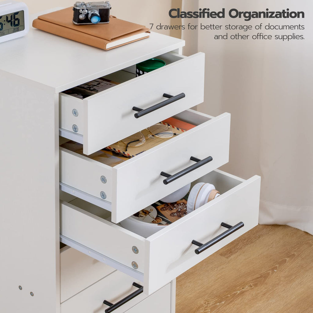 White 7 Drawer Wood File Cabinet Q8848