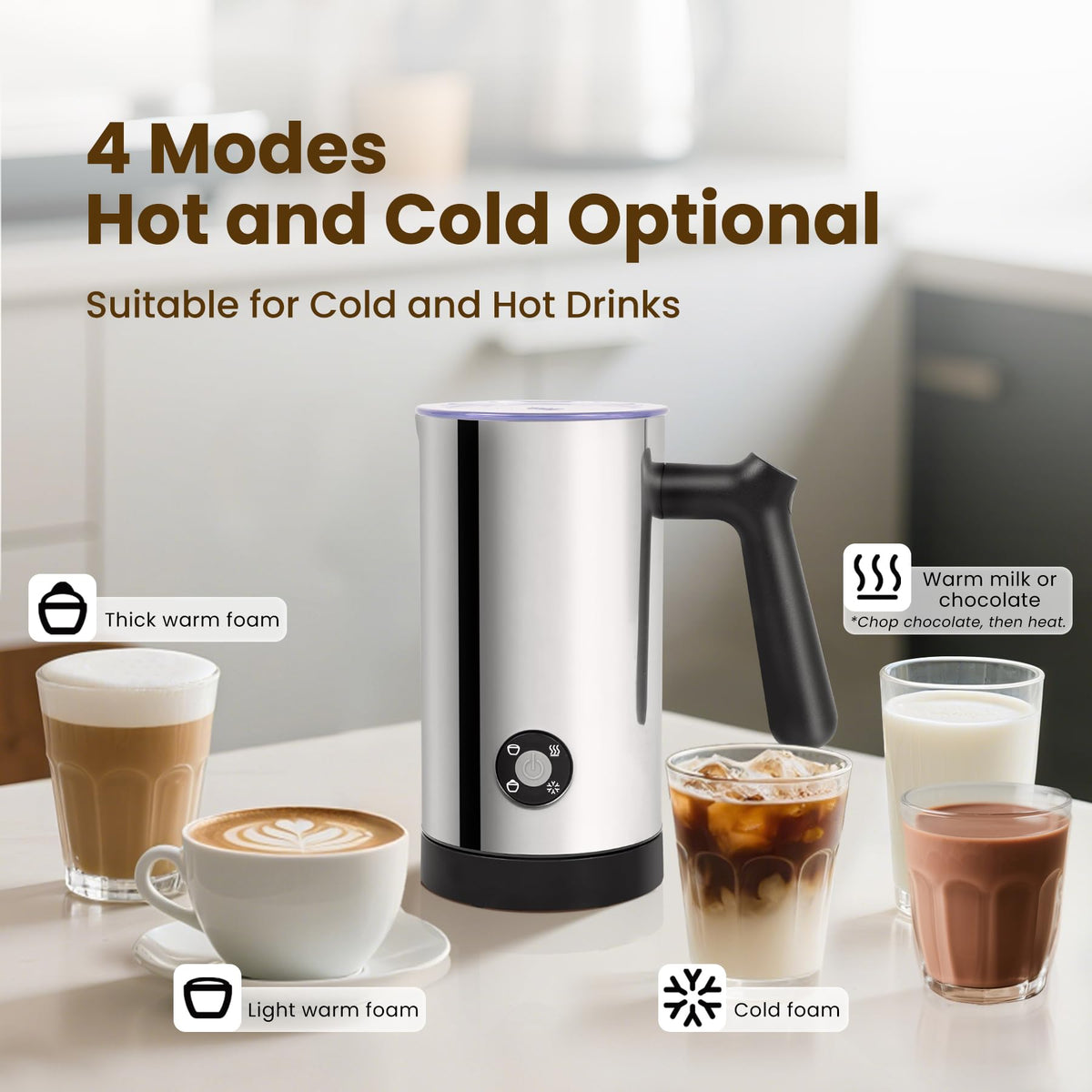 Electric Milk Frother 4-in-1 Foam Maker 10.6 oz C885522