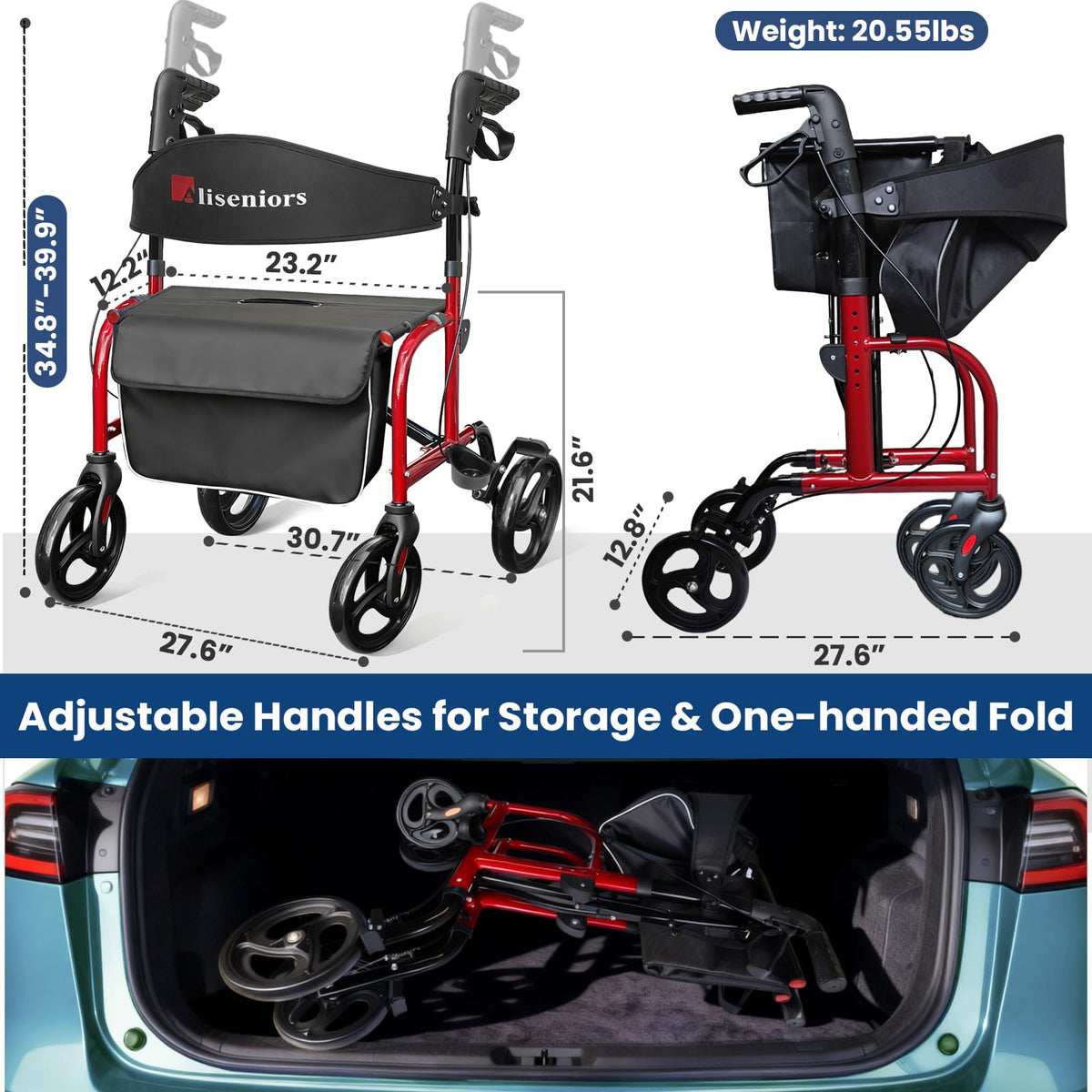 Bariatric Rollator Walker with Wide Seat C828398