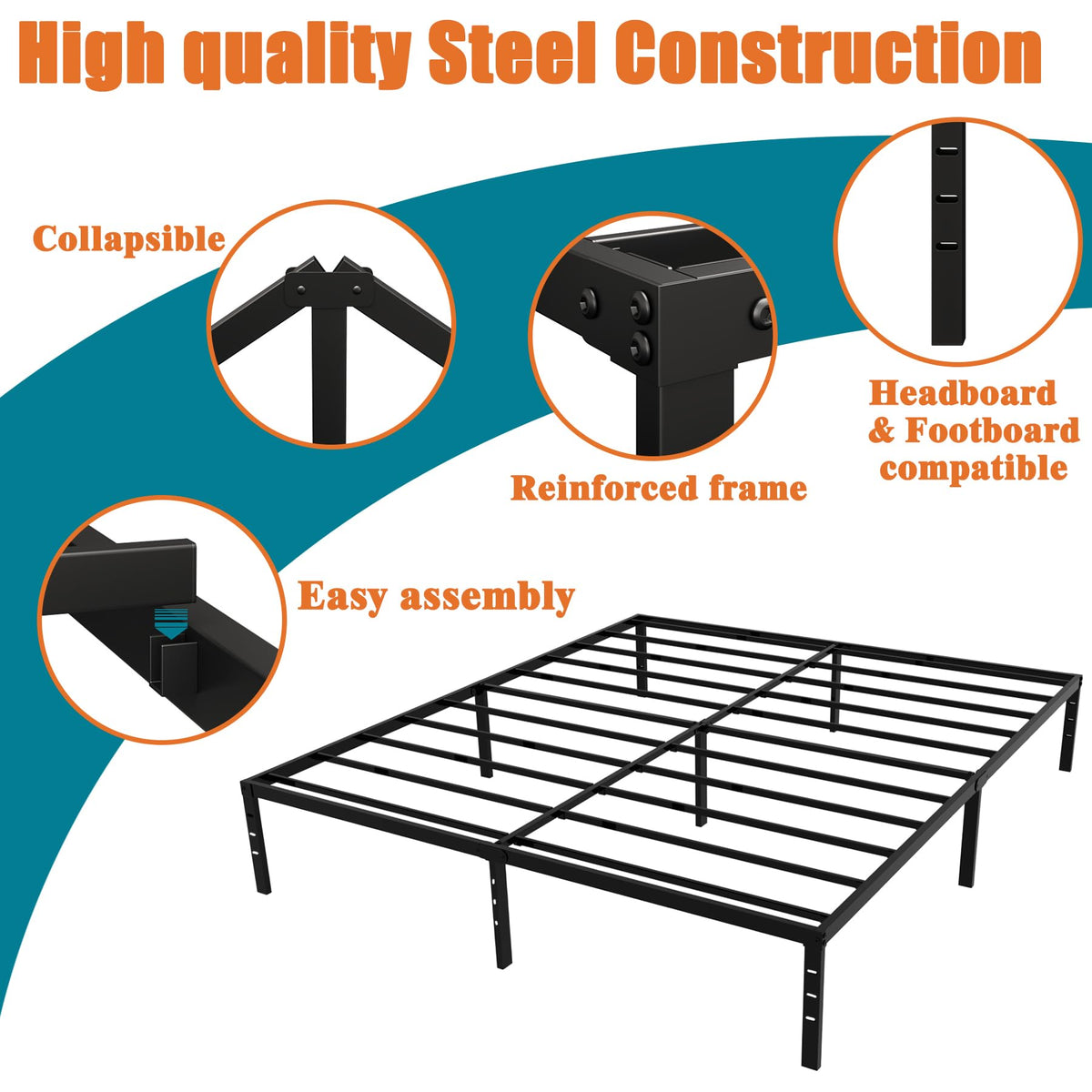 Black 18 Inch Metal Platform Full Bed Frame Z2786