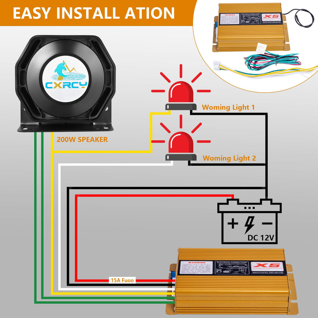 12V 200W Police Siren PA System with Wireless Mic N46472