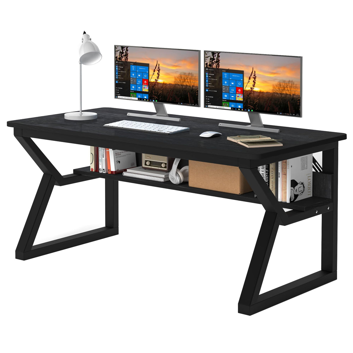 47 inch Black Computer Desk with Storage Shelf C38974