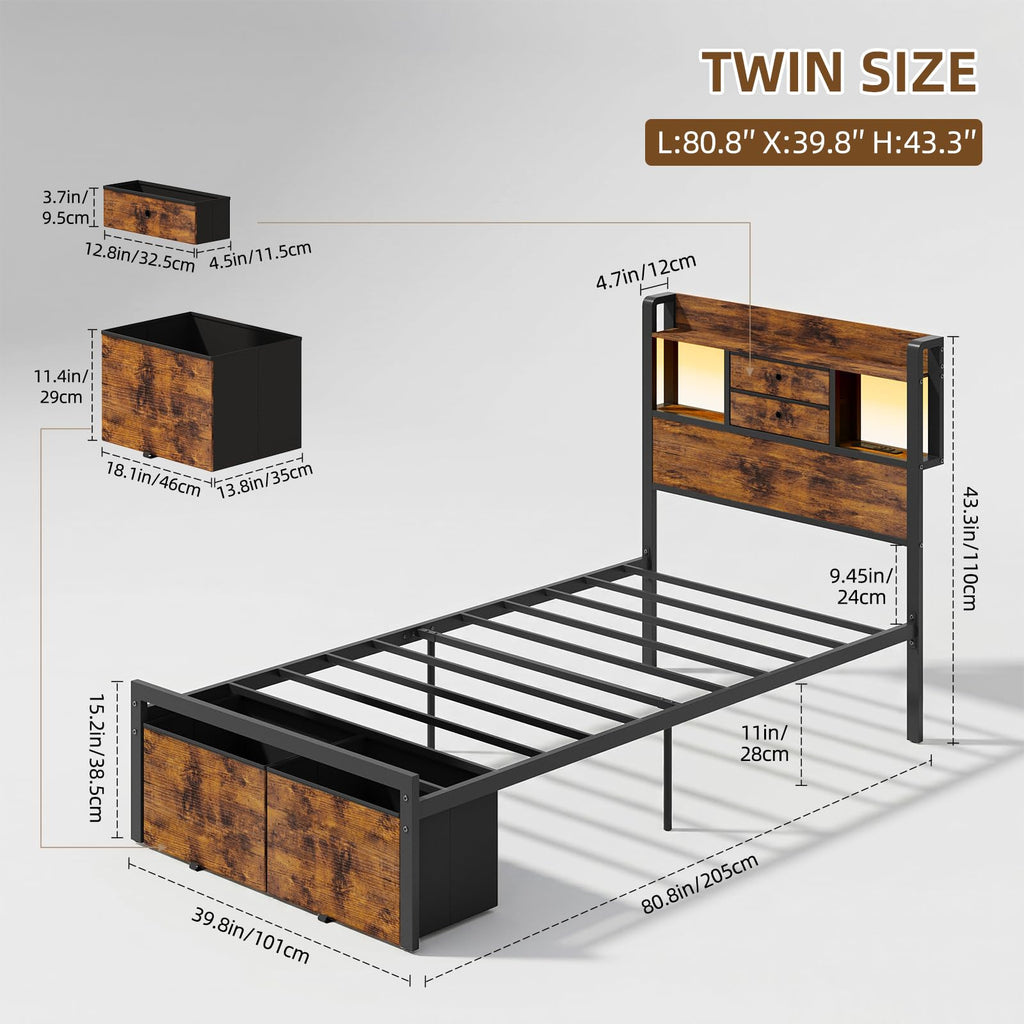 Twin Size Bed Frame with Storage R6081