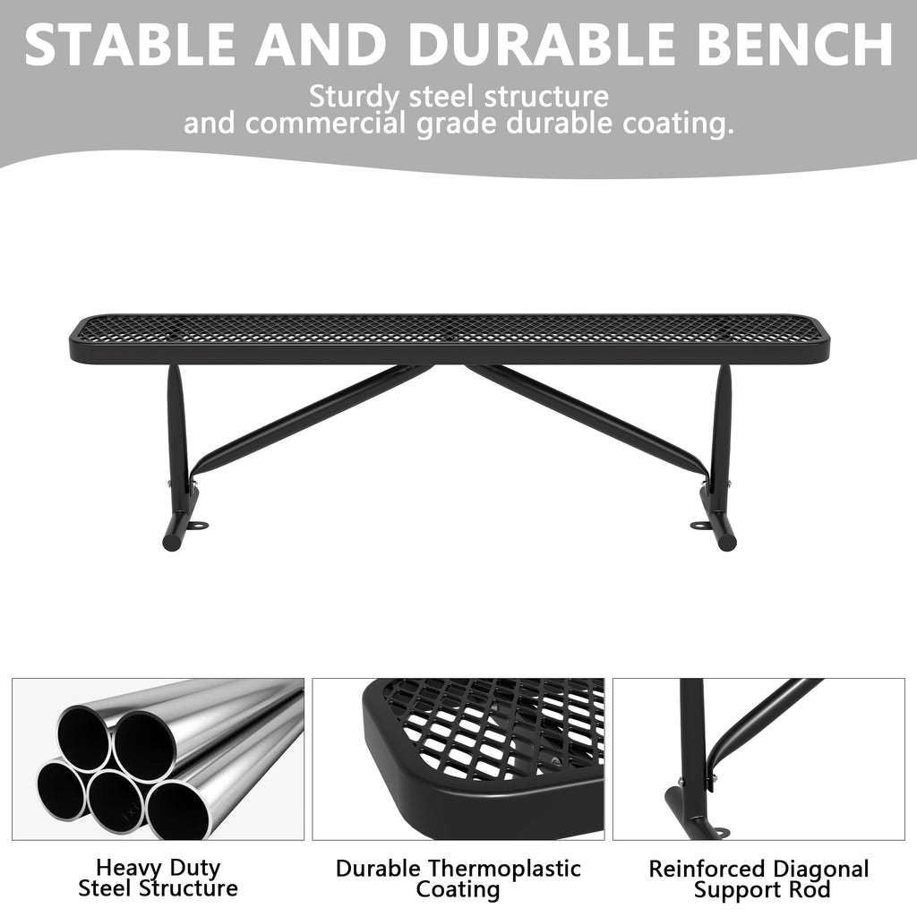 6 Feet Heavy Duty Metal Park Bench with Portable Frame, Black T3914