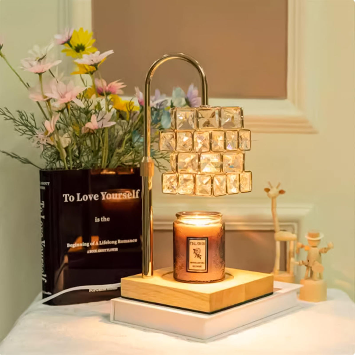 Candle Warmer Lamp with 2 Bulbs, Adjustable Dimmable Amber Glass G82436