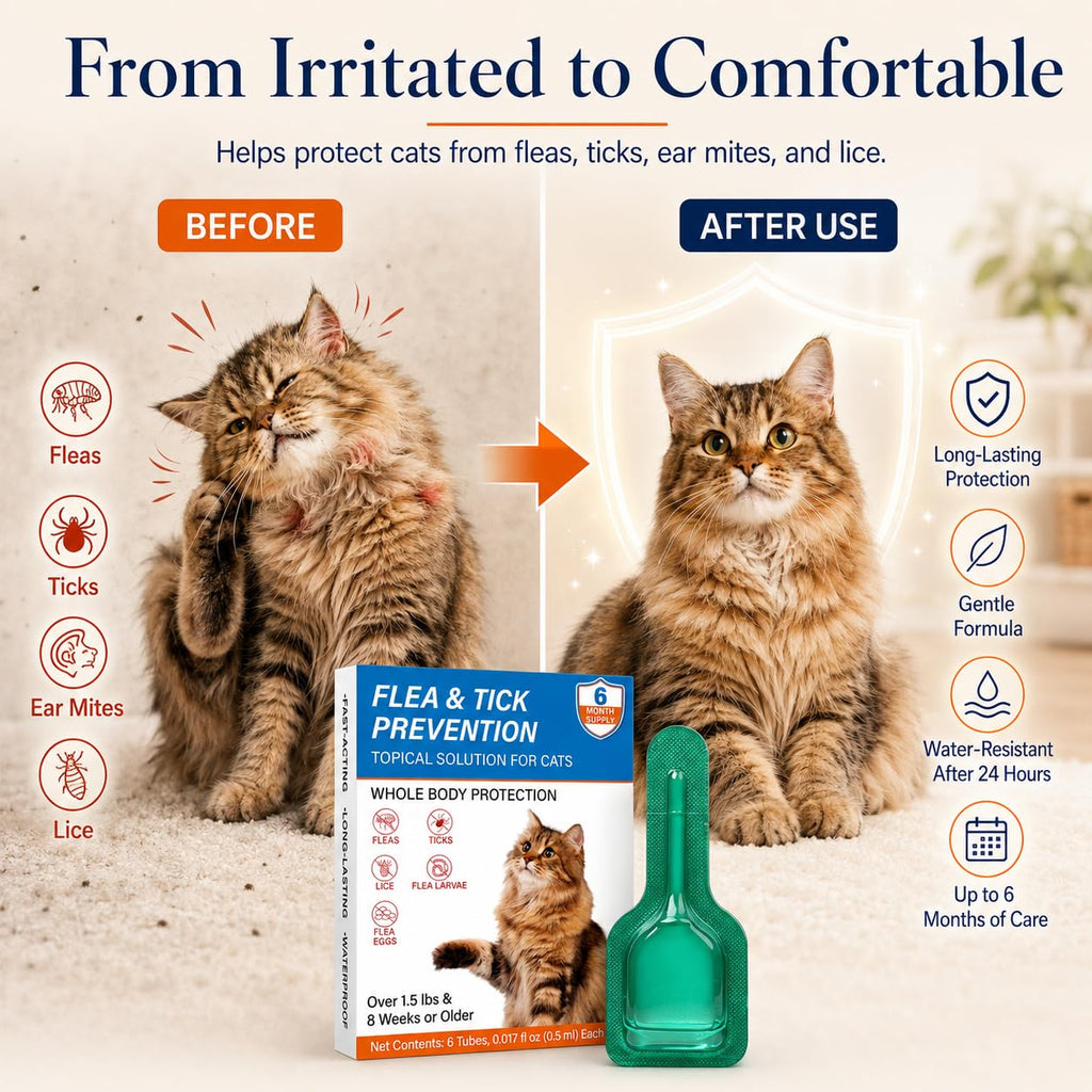 Waterproof Topical Flea & Tick Preventative for Cats, 6 Doses I2689