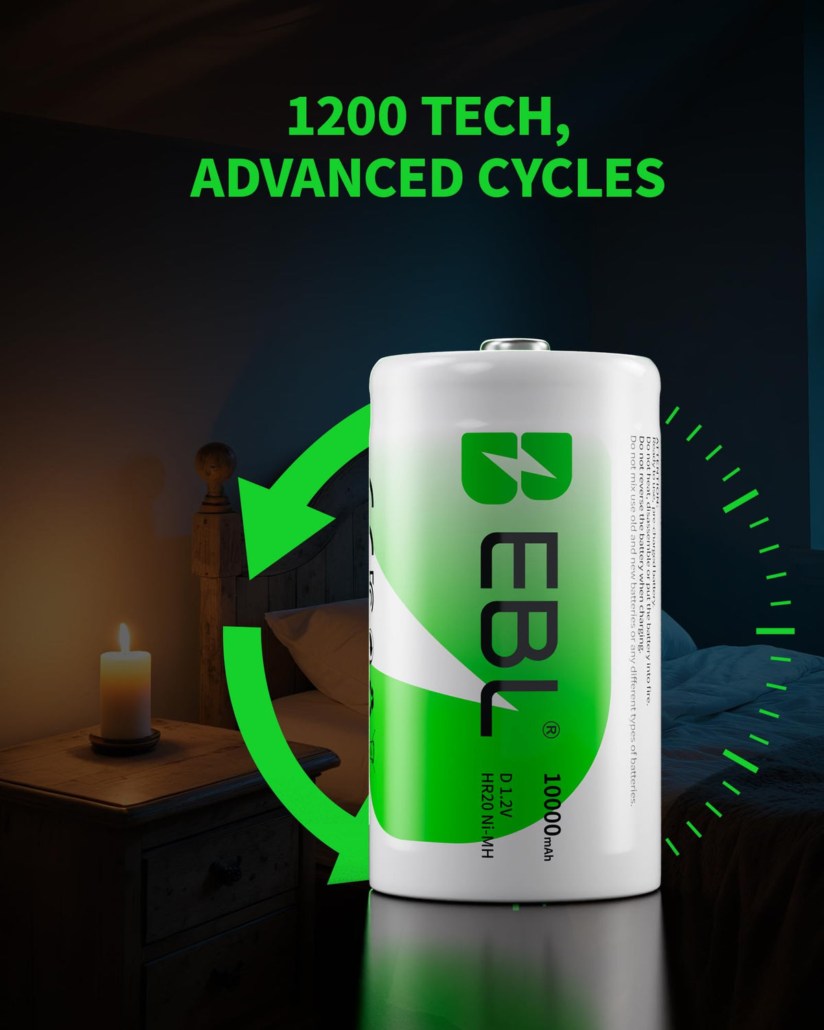 8 Pack 10000mAh Ni-MH D Rechargeable Batteries with Charger Y3653