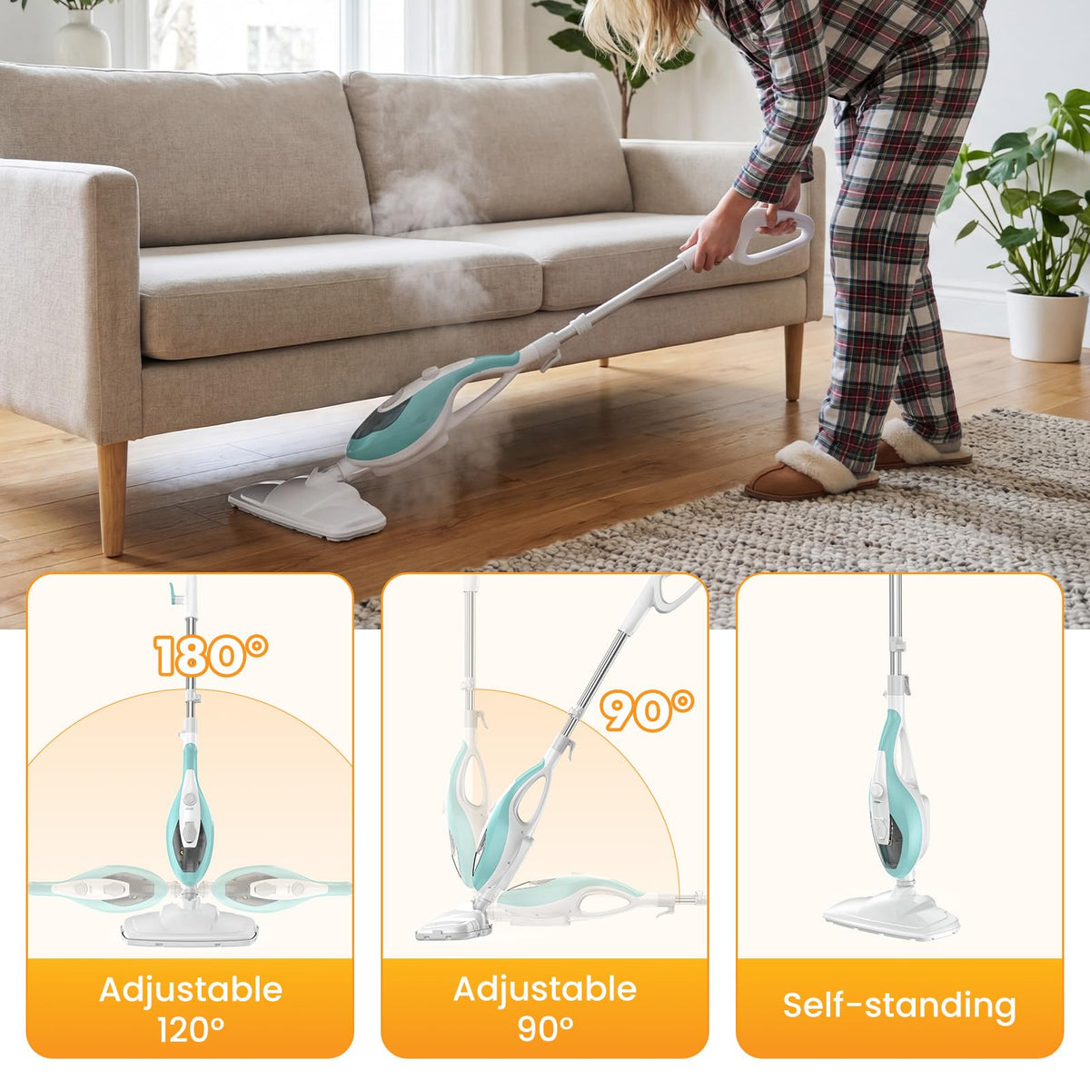 14-in-1 Steam Mop Detachable Handheld Steam Cleaner with 2 Washable Pads U140318