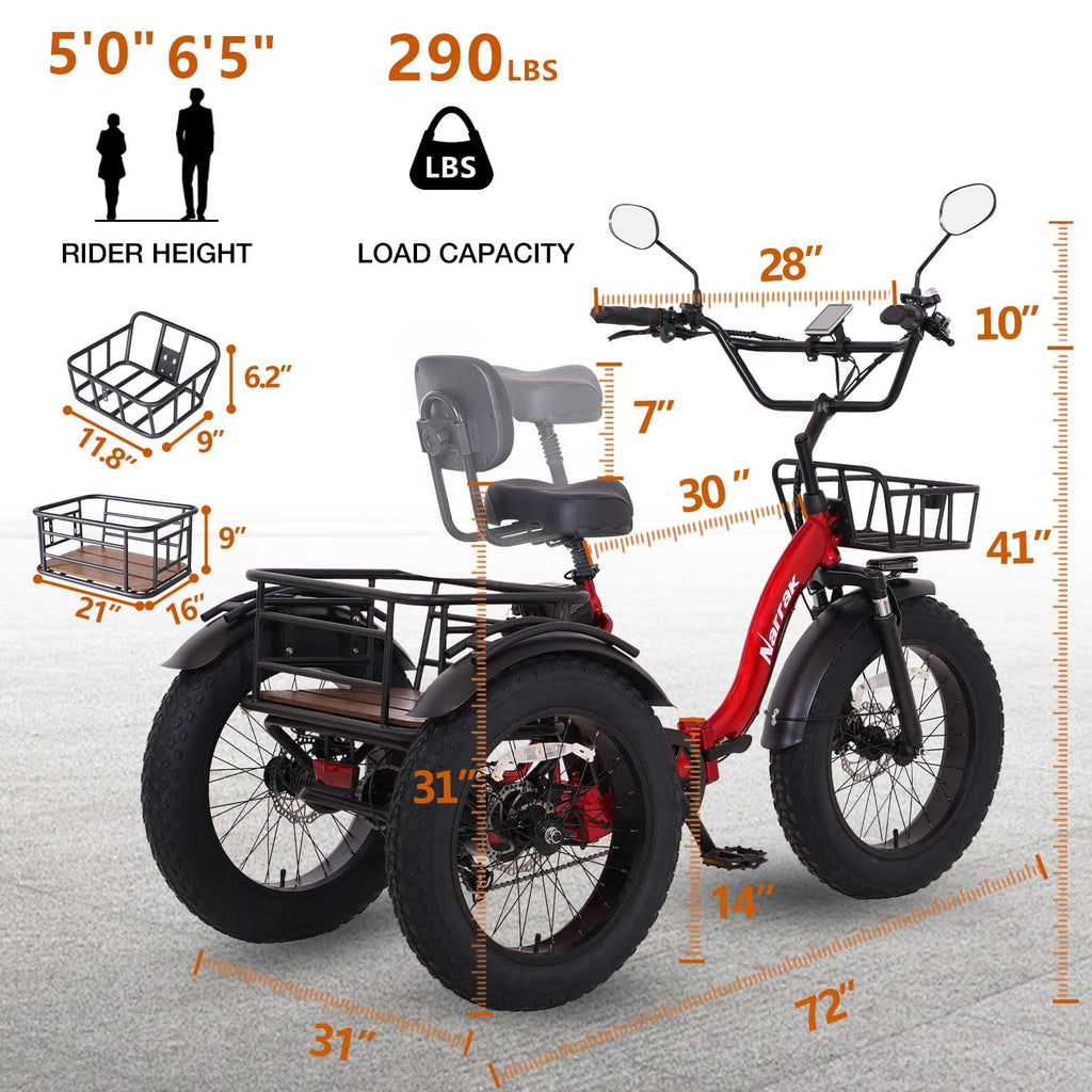 Electric Tricycle for Adults, 750W, 48V13Ah, 20"x4.0" Folding Fat Tire 3 Wheel Electric Trike E714829
