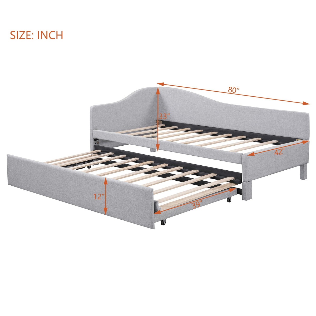 Twin Size Linen Extendable Upholstered Daybed with Pop Up Trundle O61182