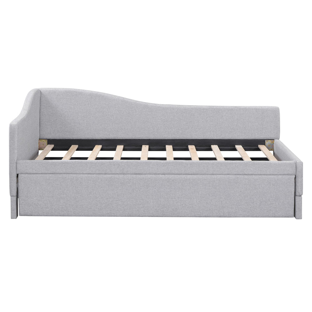 Twin Size Linen Extendable Upholstered Daybed with Pop Up Trundle O61182