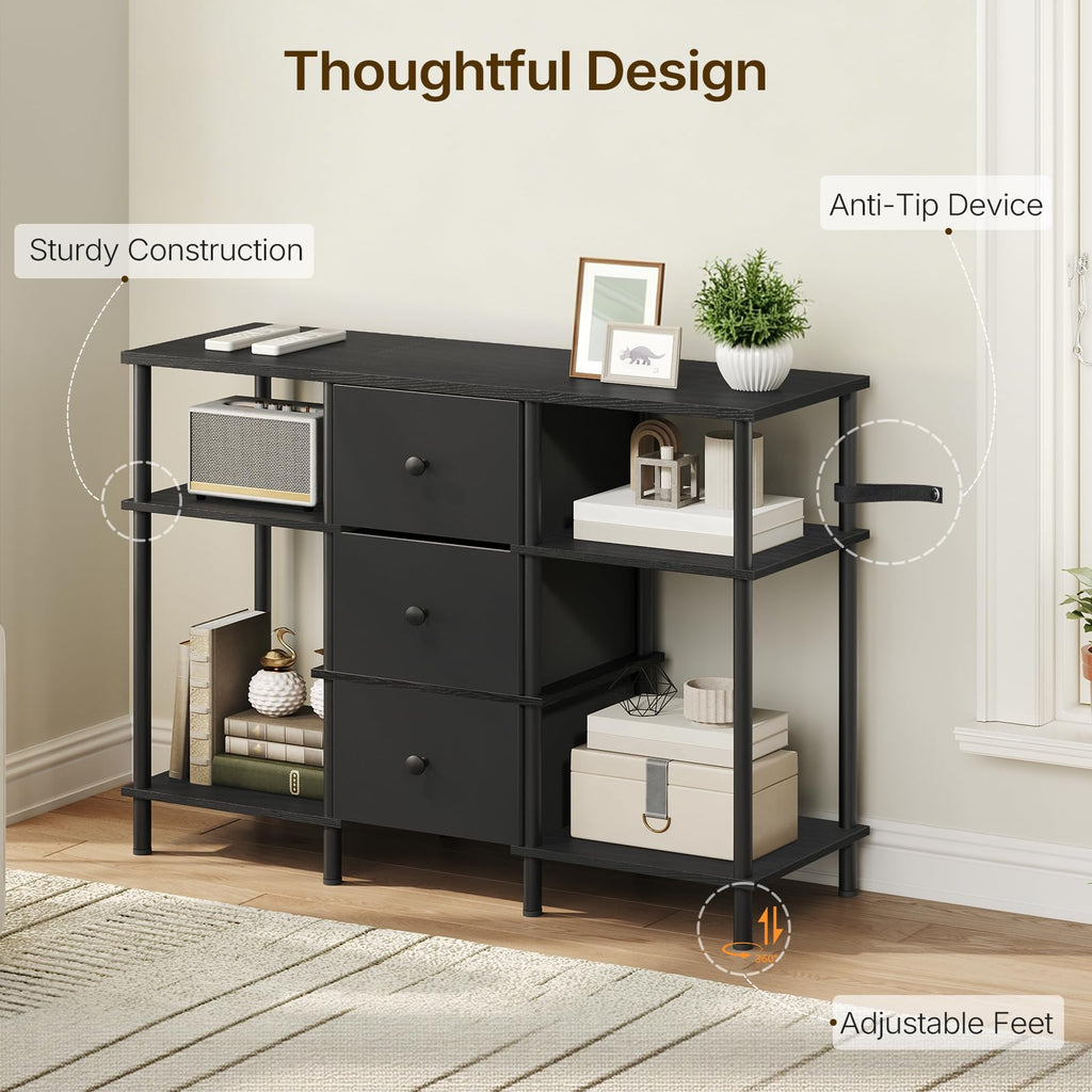 Black 3 Fabric Drawer TV Stand C2582