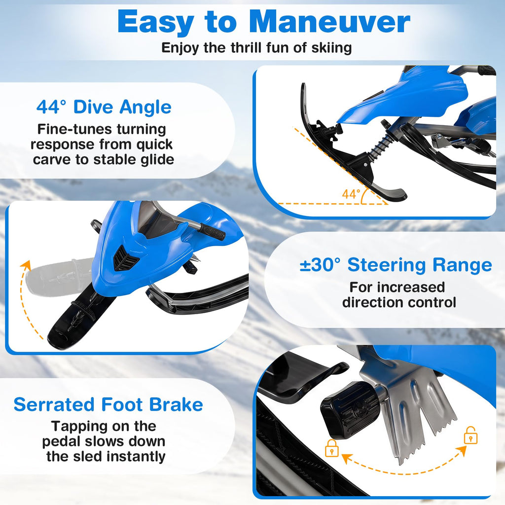 Snow Racer Sled with Brakes, Steering Handle, Tow Ropes N896029