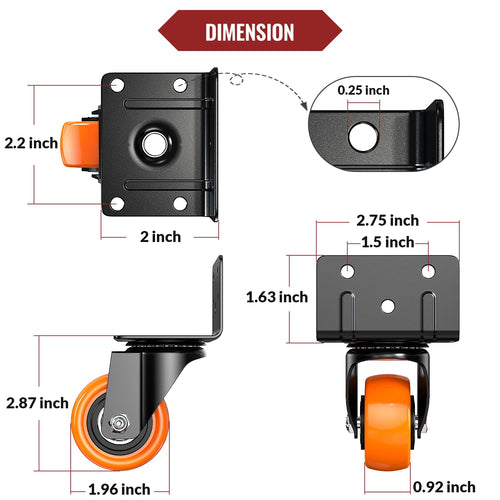 2 Inch Side Mount Caster Wheels Set of 4 J5870