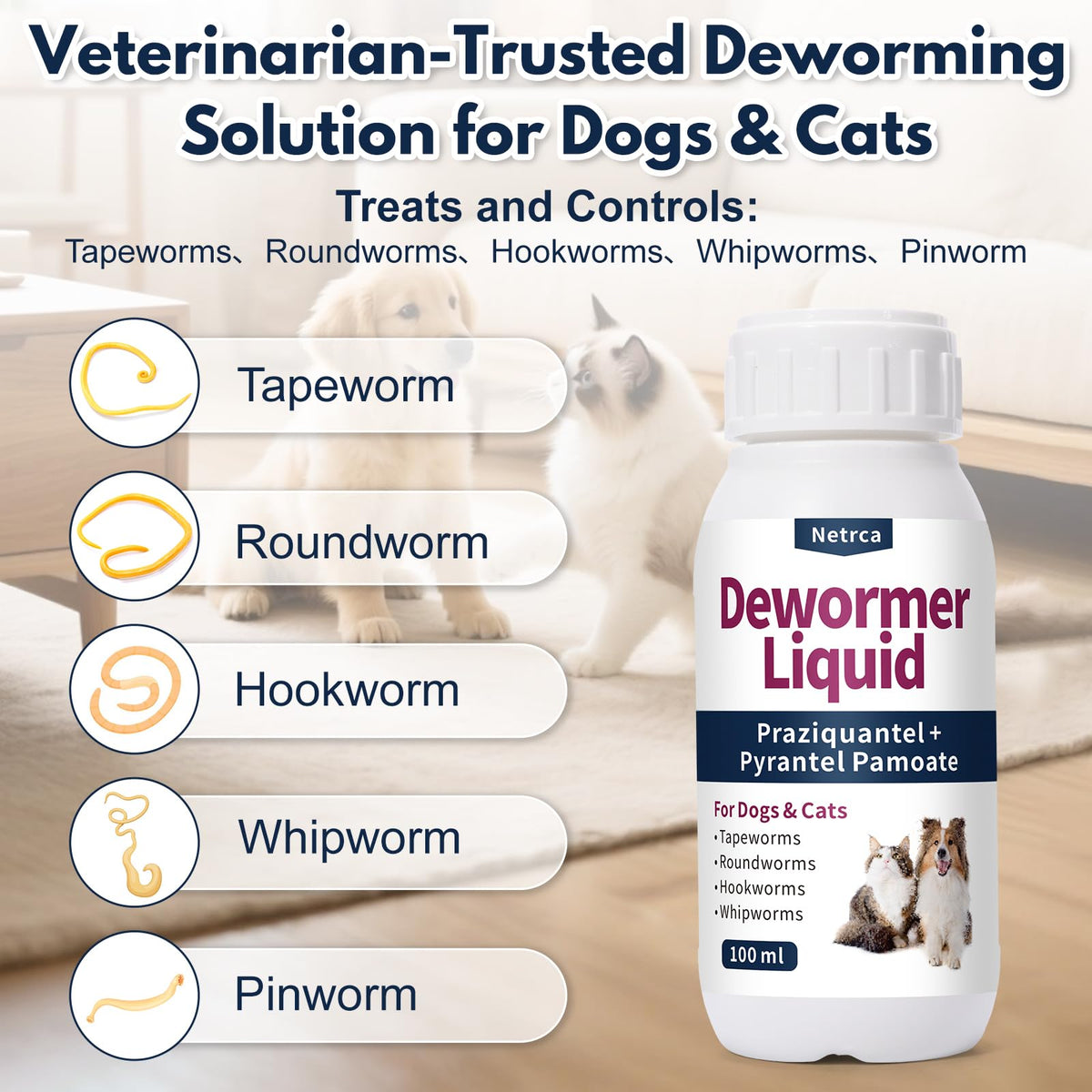 Dewormer Liquid for Dogs & Cats, 100ml J610