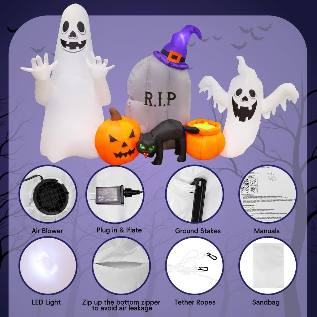 8FT Inflatable Ghost Cat Pumpkin A201