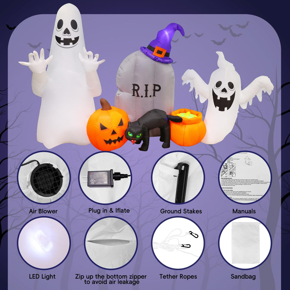 8FT Inflatable Ghost Cat Pumpkin A201