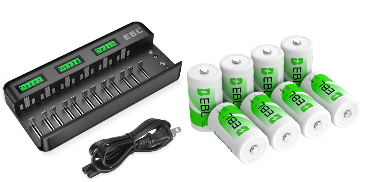 8 Pack 10000mAh Ni-MH D Rechargeable Batteries with Charger Y3653