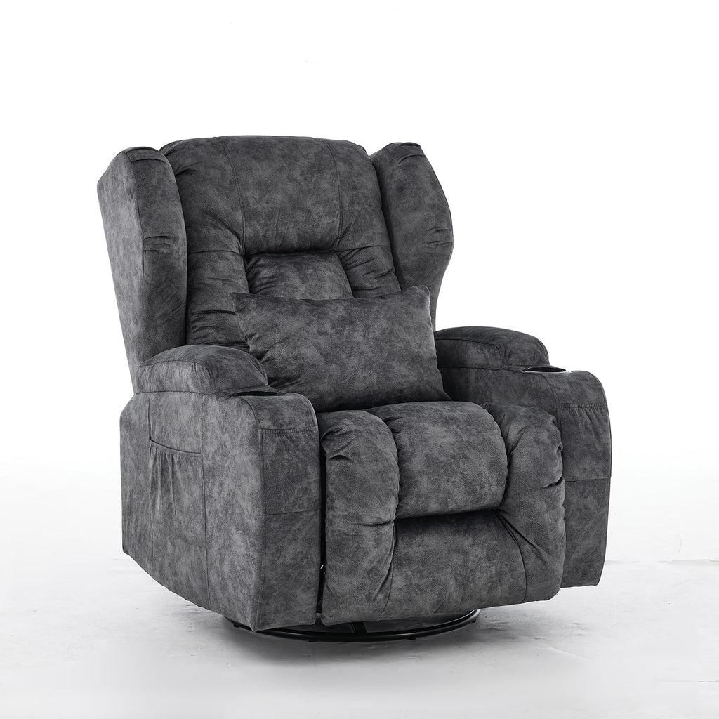 Velvet Gray Swivel Rocker Recliner Chair with Cup Holders F66655