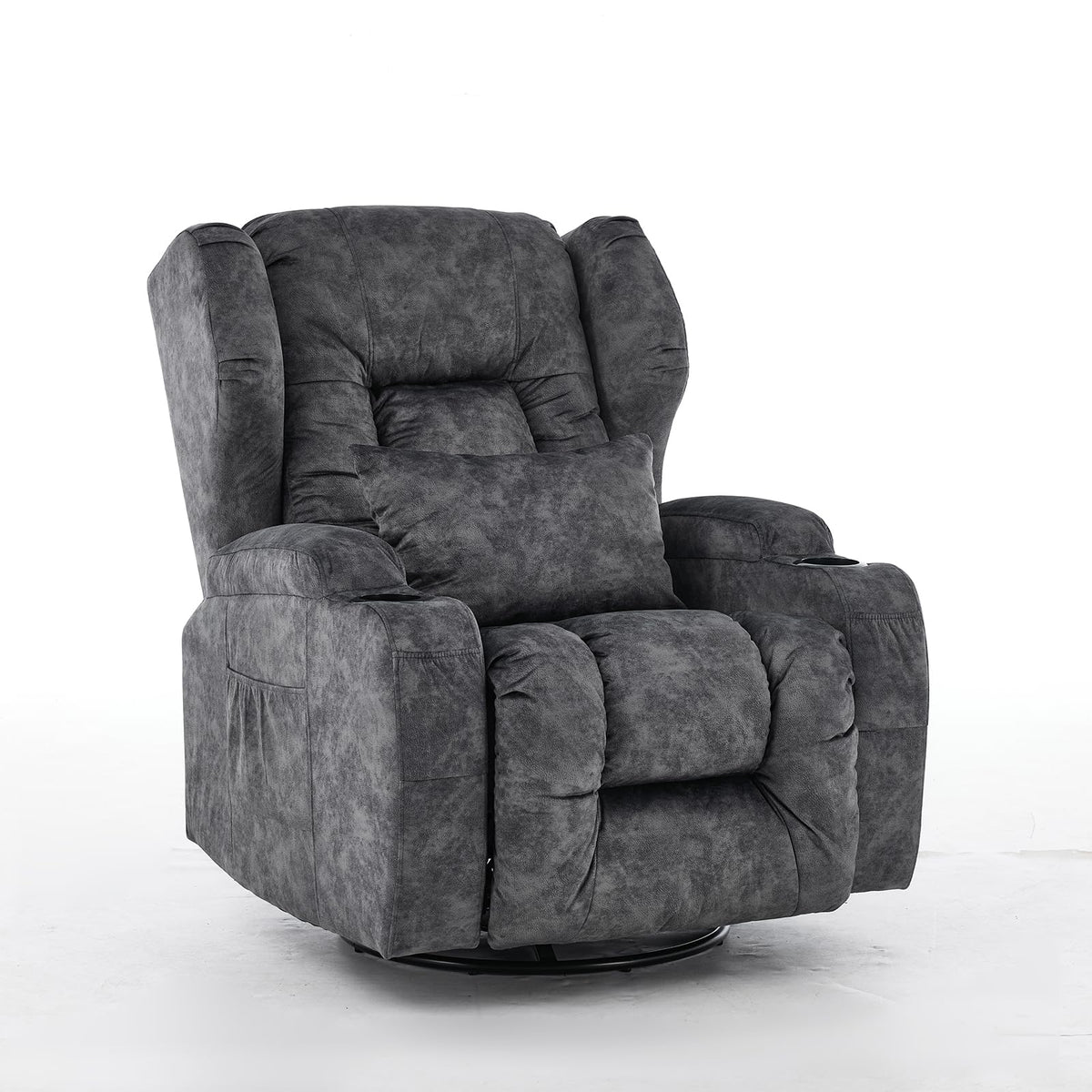 Velvet Gray Swivel Rocker Recliner Chair with Cup Holders F66655