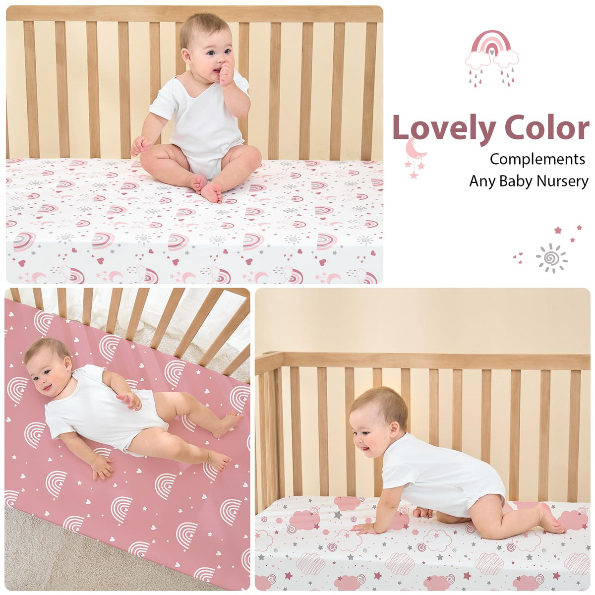3 Pack Fitted Crib Sheets 52”x28” Y8345